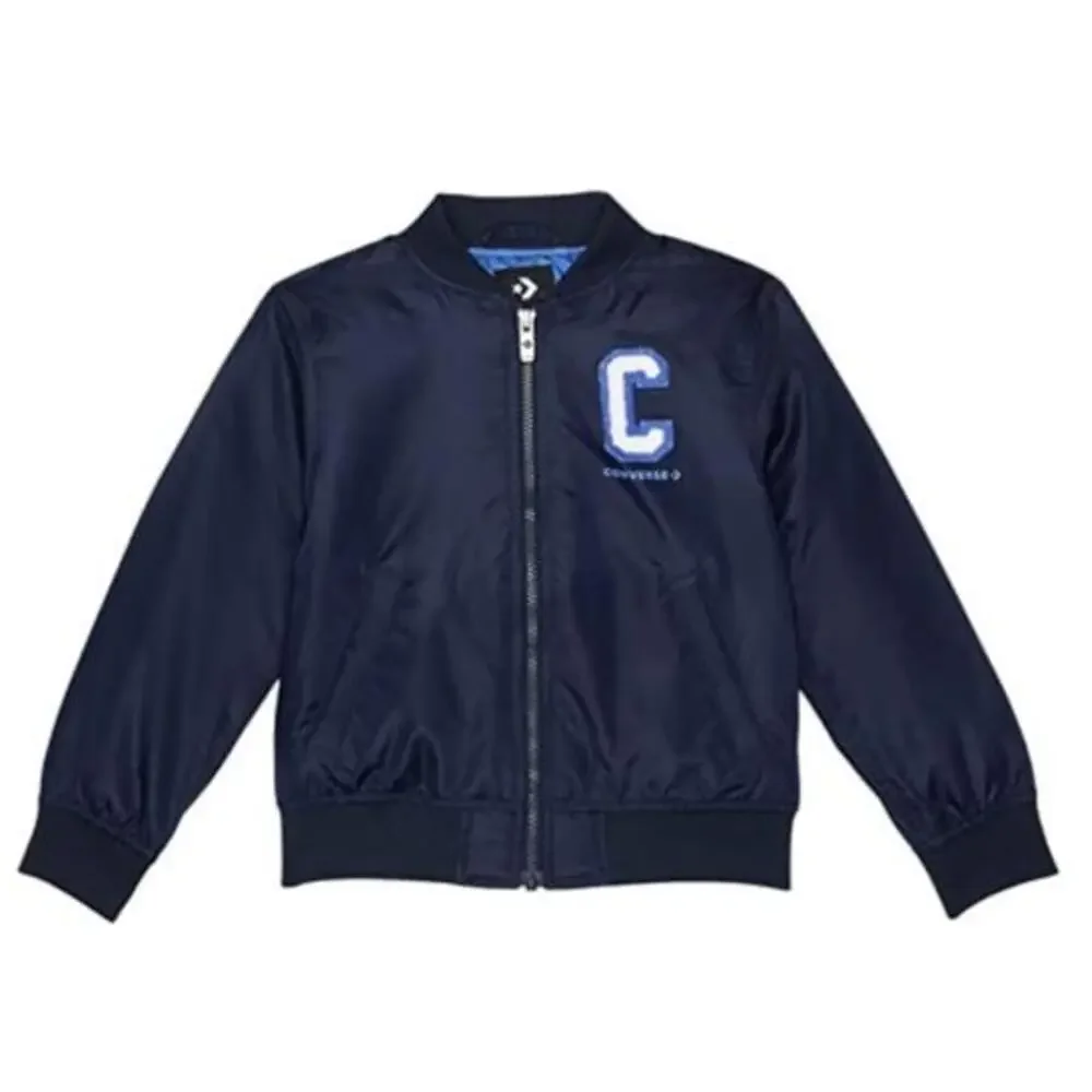Converse Chenille Bomber Jacket Boys Medium Blue Full Zip Long Sleeve GBO301
